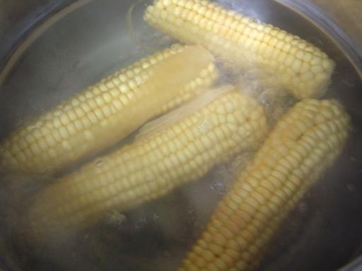 옥수수 삶는 중. 옥수수는 삶아도 맛있지만 찌는 것이 더 맛있다.