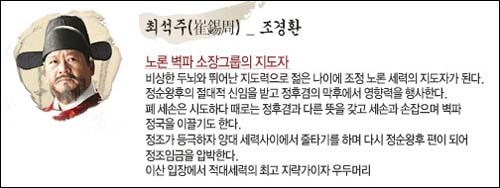 가상 인물 최석주를 소개하는 드라마 <이산>의 홈페이지.
