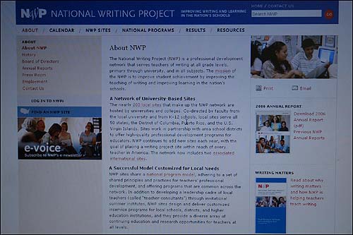 미국에서 영어 글쓰기 교사들을 대상으로 실시하고 있는 NWP(National Writing Project)의 누리집(홈페이지).