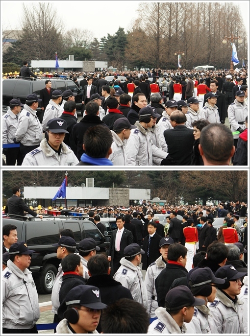 취임식장 외부 풍경 2 의전차량 앞의 이명박대통령