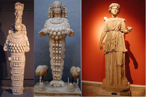 왼쪽 둘은 에페스 박물관에 있고, 오른쪽은 안탈리아 고고학 박물관에 있다. 왼쪽 둘은 좀 징그럽고 오른쪽은 아름답다. 여신이 저 정도는 되어야지.