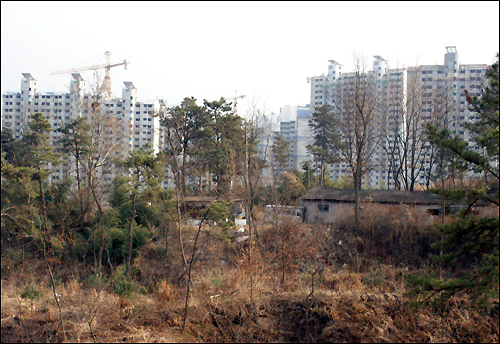 대전이 마지막 남은 외곽지역 산림이 점점 난개발로 훼손되고 있다. 사진은 대전 외곽 산림에서 본 아파트건설현장 