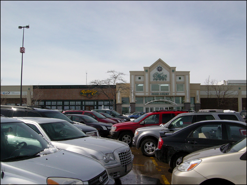 매디슨 외곽의 거주 지역 내 쇼핑몰 앞에 자동차가 서 있다. 미국의 쇼핑몰은 일터와 거주지가 공간적으로 분할되면서 탄생했다.