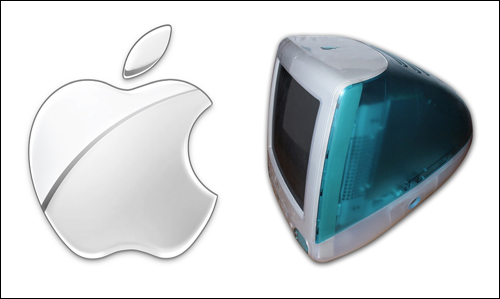 1998년 신상품 '아이맥(iMac)'과 더불어 도입된 입체감 있는 로고.