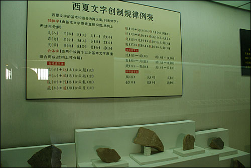 서하왕릉 박물관에 전시된 서하문자 창제규칙도. 6000여 자가 만들어진 서하문자는 한자에 한자 획수를 더한 형태였다.