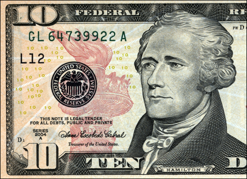 미국 '건국의 아버지' 가운데 한 명인 알렉산더 해밀턴. 미국 10불 지폐의 모델이기도 하다.