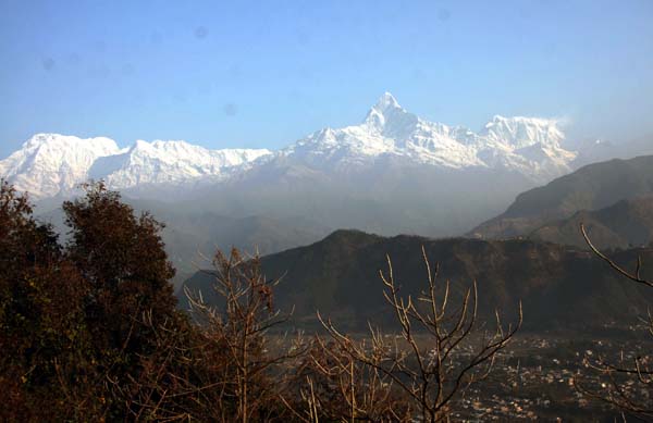 네팔 포카라 사랑콧 정상에서 본  히말라야 안나푸르나봉