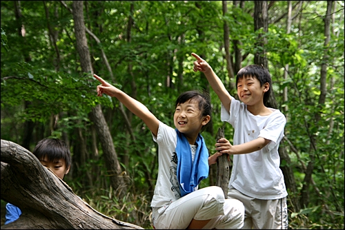 하산길에 마냥 즐겁다. 숲속을 마음껏 거닐다 보니 애들도 밝아지고 여유로와 진다.