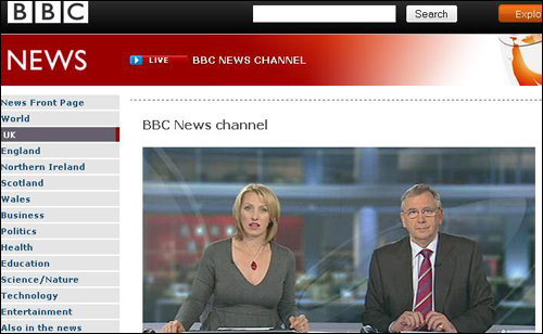 BBC의 인터넷 생방송 뉴스.