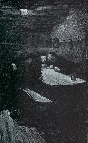 케테 콜비츠 <회의(Beratung)>, 석판(Lithograph printed on yellow chine collE), 1898