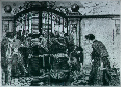 케테 콜비츠 <폭동(Sturm)>, 동판(Etching and mezzotint on wove paper), 1897