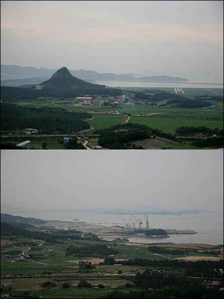 위장진지를 세운 독굴산과 백토를 흘려 쌀뜬 물처럼위장한 백토마을