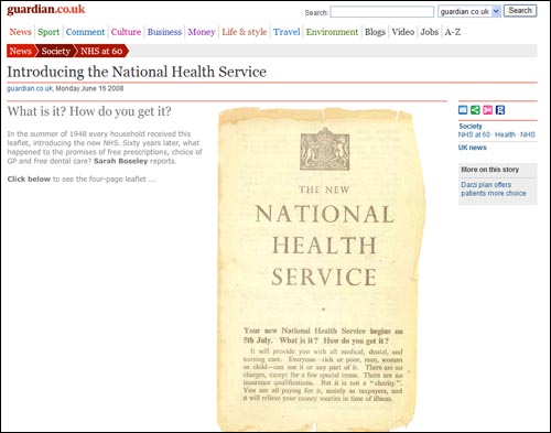 1948년 NHS 설립 당시 가정에 배포된 NHS에 관한 리플릿.