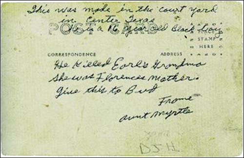 1920년에 린치를 당한 ‘흑인’ 리그 다니엘(Lige Daniels)의 모습을 엽서에 사용한 모습. 옆서의 뒷면