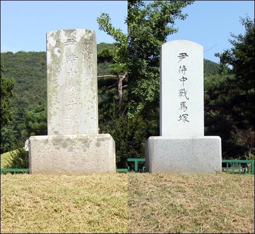  묘역 입구 아래쪽 오른편에 있는 말무덤과 가마무덤