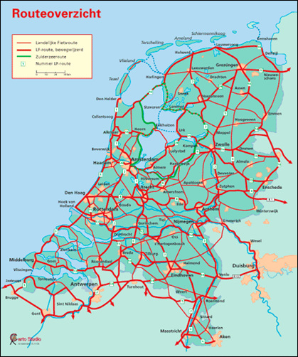네덜란드 자전거 지도. 역시 전국이 자전거길로 이어져 있다.
