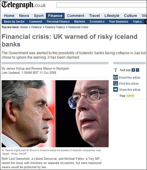 영국과 아이슬란드의 갈등을 보도한 일간 <텔레그라프> 