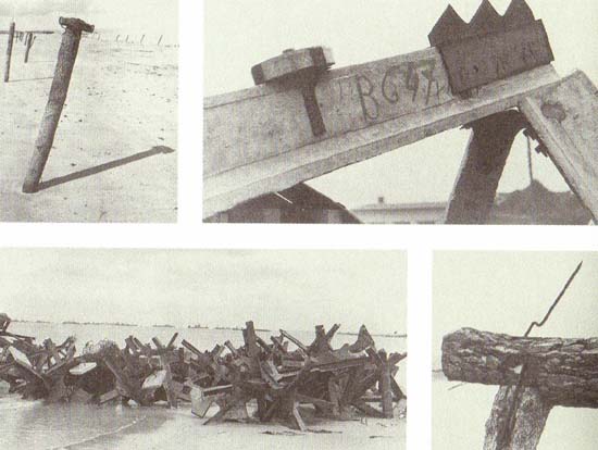 1944년 대서양 방벽에 독일군이 해안가에 설치해 놓은 각종 장애물들 