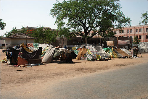 정부 청사 앞에 늘어서있는 달리트들의 천막집.