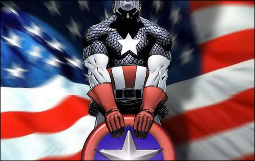 2차세계대전 당시 애국주의의 상징이 된 슈퍼영웅 캡틴 아메리카. 비록 비현실적인 능력을 지닌 주인공들이지만, 이들의 활동은 구체적인 사회현실에 기반을 두고 있었다.