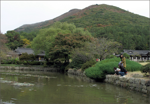 운림산방 내 인공 연못. 배용준, 이미숙 주연의 영화 '스캔들'을 촬영한 곳이기도 하다.