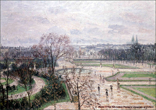 카미유 피사로 I '비오는 날의 튈르리공원' 캔버스에 유채 650×920cm 1899. 노트르담이 보이는 가운데 비오는 파리공원의 촉촉한 분위기가 느껴진다.