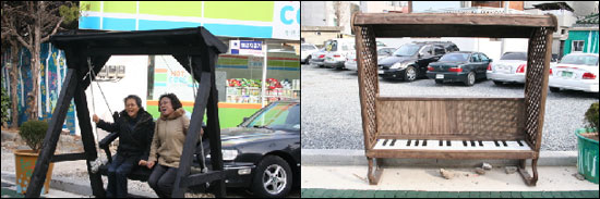 순천고, 순천여고 코스프레 동아이 '어스' 회원들이 디자인한 피아노 의자(우)
