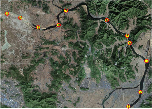 생명의강연구당은 낙동강 하구둑~본포교 사이 67km에 걸쳐 11곳의 지점에서 현장조사했다.