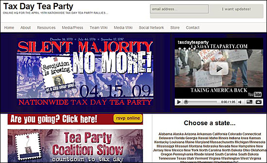 Taxdayteaparty.com 의 페이지. 
