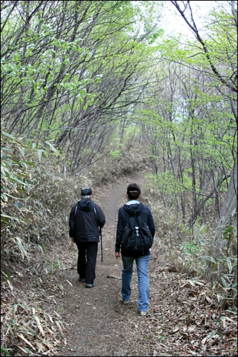  천자암봉으로 오르는 산길. 둘이 걸어도 넉넉할 정도다.