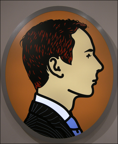 '잭, 프린터 프로필(Jack, printer Profile right)' 비닐 빛 알루미늄 207×177×21cm 2007 그림은 팝적이고 액자는 고전적이다