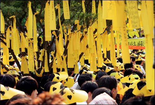 29일 오후 故 노무현 전 대통령의 유해가 화장되는 수원시 수원 연화장에 노란 리본이 걸려 있다.