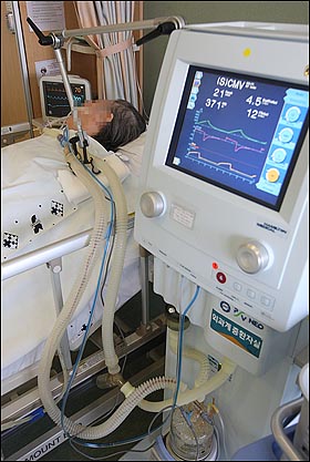 지난해 6월 23일 오전 서울 연세대 세브란스병원에서 식물인간 상태로 누워있는 김 할머니의 모습.