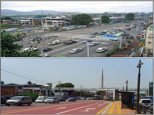 육교와 BRT노선이 설치된 석수역의 변화