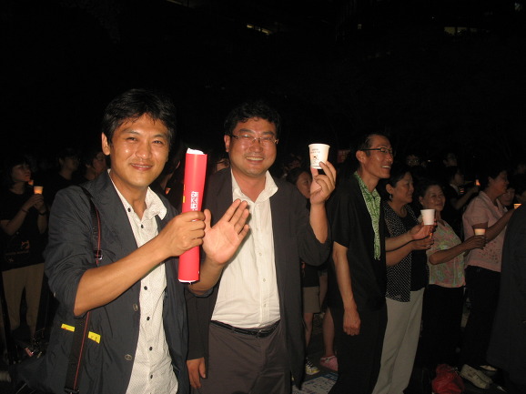 전동철 OBS지부위원장과 양승관 CBS지부장, 김순기 언론노조수석부위원장(왼쪽부터)
