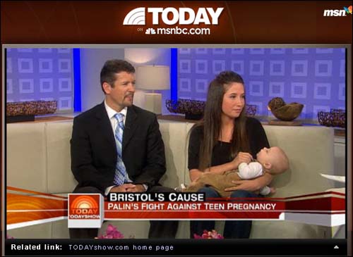 NBC-TV의 <투데이> 쇼에 출연한 사라 패일린의 딸 10대 미혼모 브리스톨 패일린.