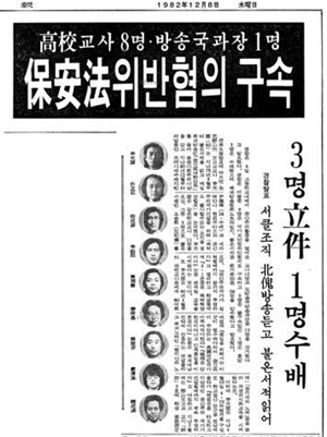 82년 12월 8일 이들의 구속기소를 대서특필한 당시의 신문.