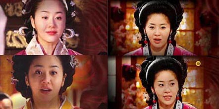 드라마 <선덕여왕>에 나타난 미실의 얼굴 변화. 왼쪽의 두 사진은 제1부, 오른쪽의 두 사진은 제21부의 사진.
