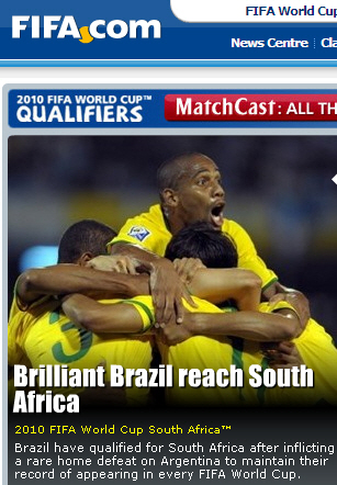  브라질의 완승 소식을 알리고 있는 국제축구연맹 누리집(FIFA.com) 첫 화면