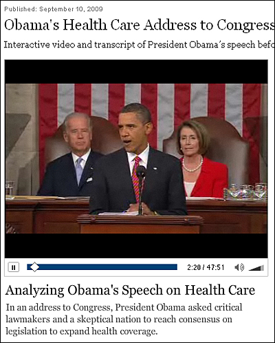 버락 오바마 미국 대통령이 의회에서 의료보험개혁에 대해 연설하고 있다. 