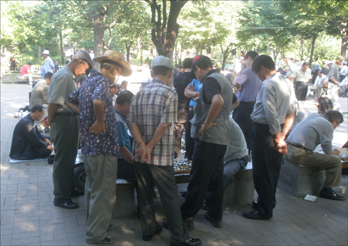특별한 소일거리가 보이지 않는 종묘공원에서는 하나의 바둑판, 하나의 신문에도 노인들이 무리를 지어 모여 있었다. 