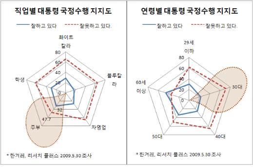  [그림2] 직업별 연령별 대통령 국정수행 지지도