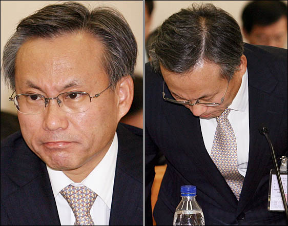 박기성 한국노동연구원장이 6일 오전 국회에서 열린 정무위 국정감사에서 "노동3권을 헌법에서 빼는 것이 소신"이라고 발언한 데 대해 고개숙여 사과하고 있다. 