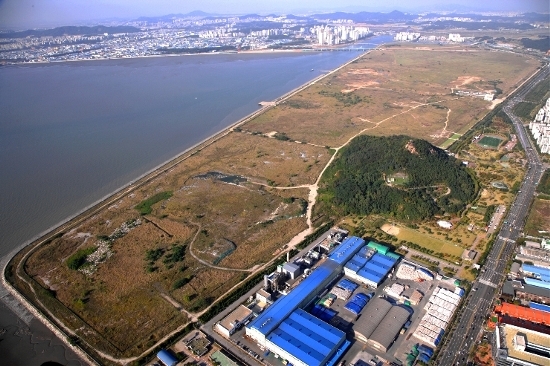 군자지구 10월6일 촬영한 군자지구의 모습. 건너편 송도지구도 보이고, 군자지구 앞시흥시에서 유명한 옥구공원도 보인다.