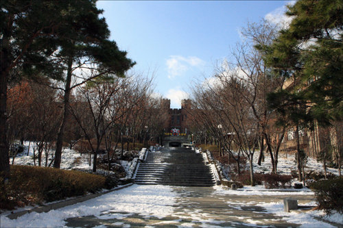 계성학교의 본관으로 가는 길 계성학교는 개교 103년의 전통을 자랑하는 학교답게 캠퍼스도 정말 아름답다. 계성학교 졸업생들은 본관으로 가는 이 길을 흔히 '50계단'이라 부른다.