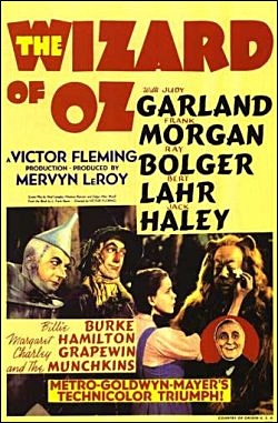 주디 갈런드가 주연한 1938년 <오즈의 마법사> 영화 포스터.