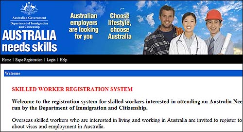 '호주는 기술직이 필요하다'며 기술이민을 독력하고 있는 이민부 웹사이트.