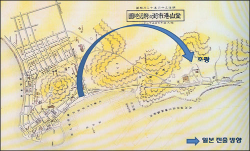 1903년 제도한 지도로 북항 매립 이전의 일본 전관거류지 부근 모습