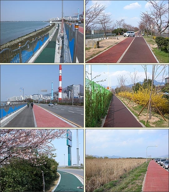 낙동강 둑길 자전거도로의 다양한 모습들