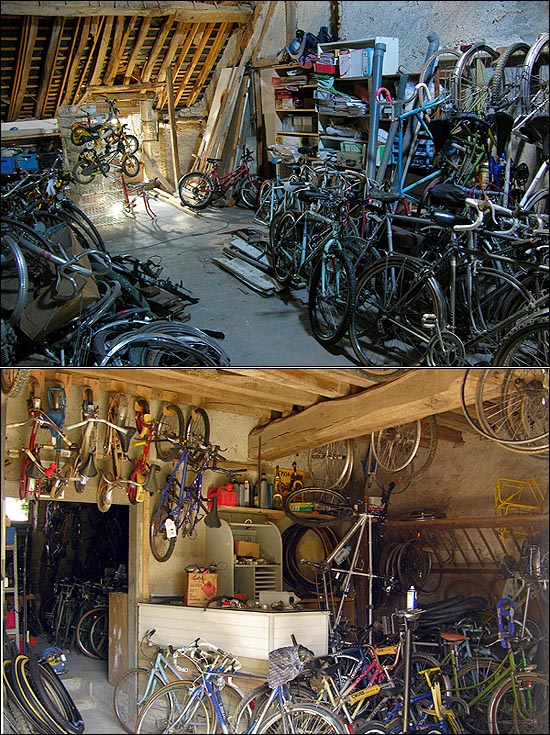 프랑소와 작업실에는 무수히 많은 자전거가 새 생명을 받기 위해 기다리고 있다. 